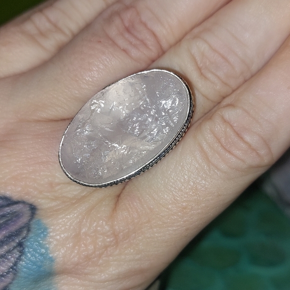 Raw Rose Quartz High Setting Ring Size 9 - Picture 2 of 7